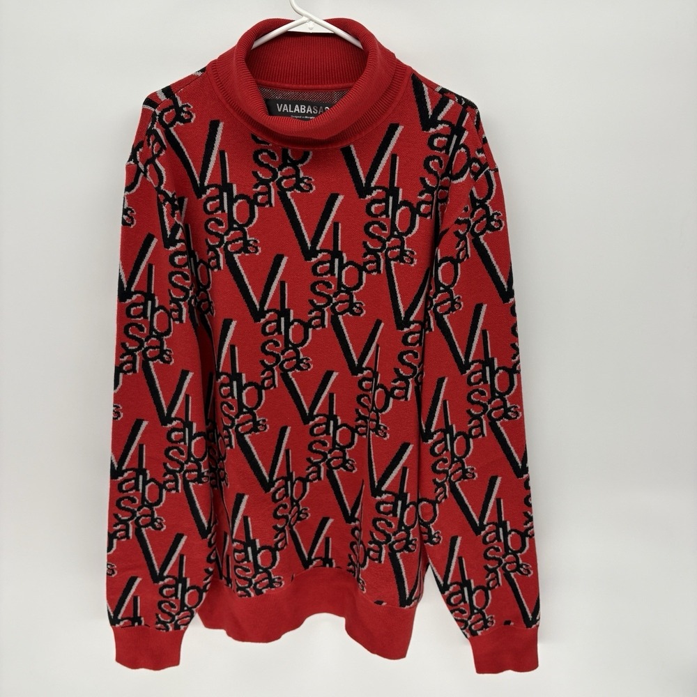 Valabasas Spellout‎ Monogram Turtleneck Red Pullover Sweater Streetwear Men XL